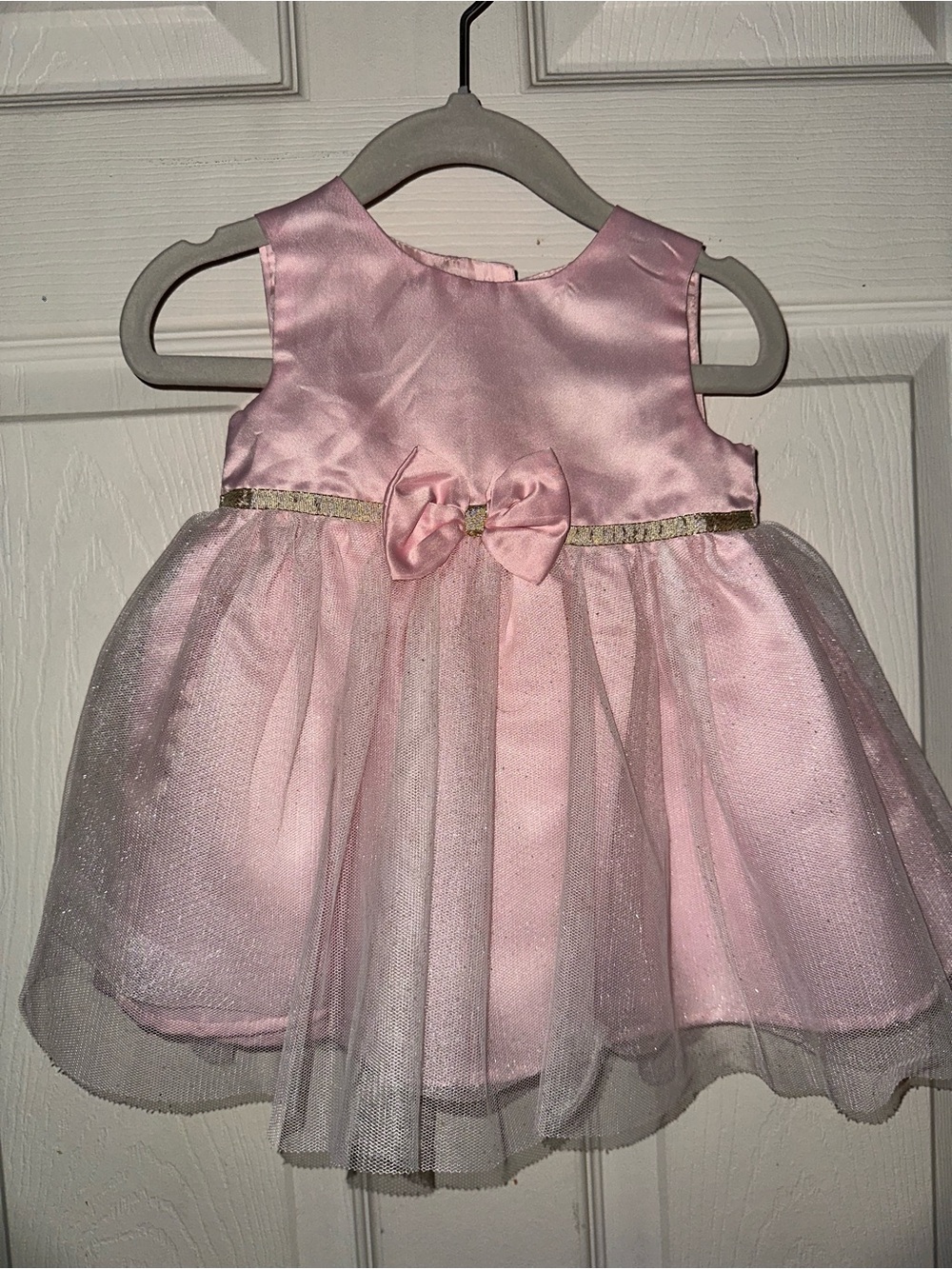Baby Pink Satin & Tulle Bow Dress